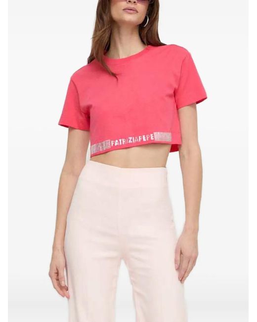 Patrizia Pepe Pink Rhinestone Logo T-Shirt
