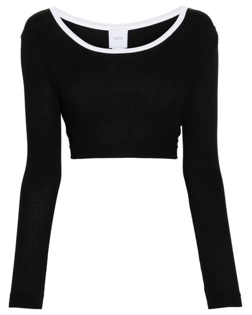 Patou Black Logo-Appliqué Ribbed Crop Top