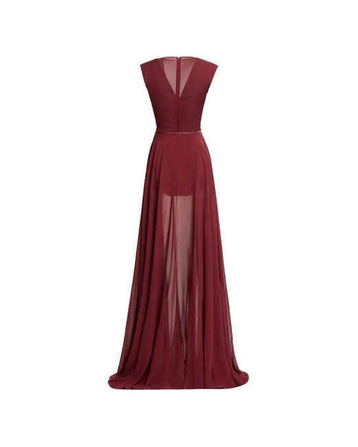 Elie Saab Red V-Neck Belted Maxi Dress