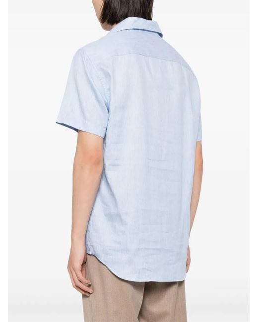 Brioni Blue Short-Sleeve Curved-Hem Shirt for men