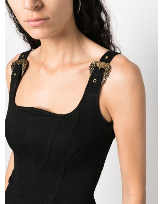 Versace Black Buckle-strap Midi Dress