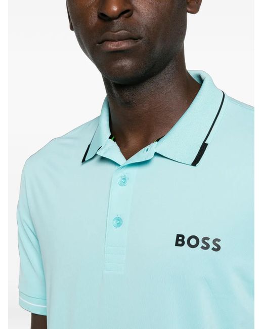 Boss Blue Logo-Print Polo Shirt for men