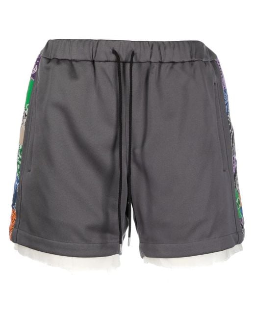 Children of the discordance Gray Drawstring-Waistband Bandana-Print Shorts for men