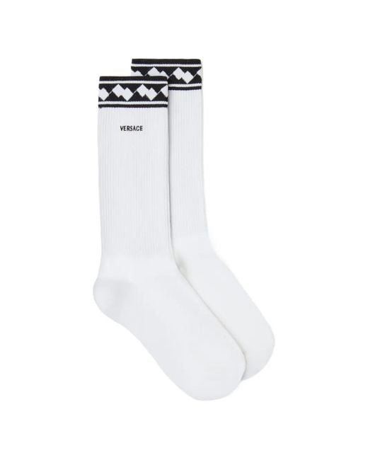 Versace White Embroidered Cotton Ribbed Socks
