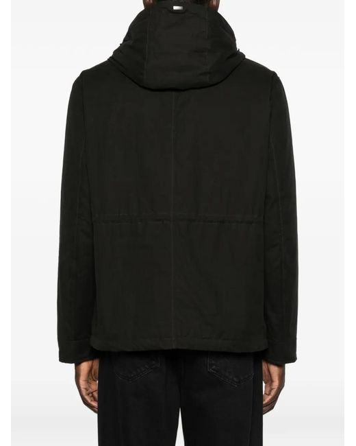 Herno Black Hooded Flap-Pocket Hooded Jacket for men