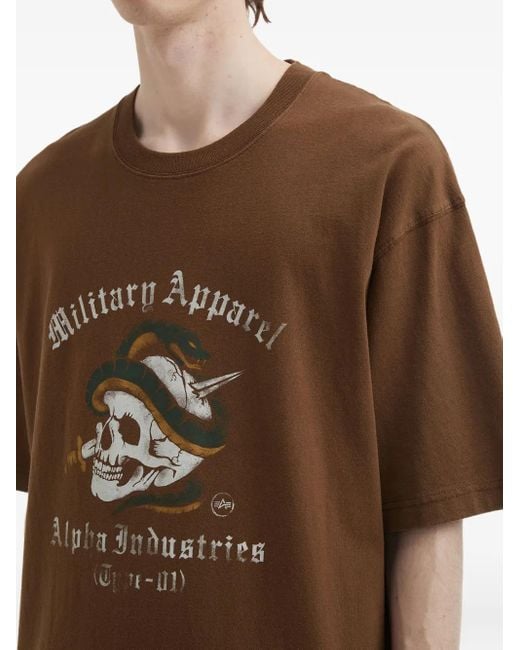 Alpha Industries Brown Skull Graphic T-Shirt for men