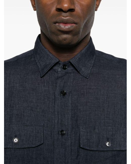 Brioni Blue Button-Up Linen Shirt for men
