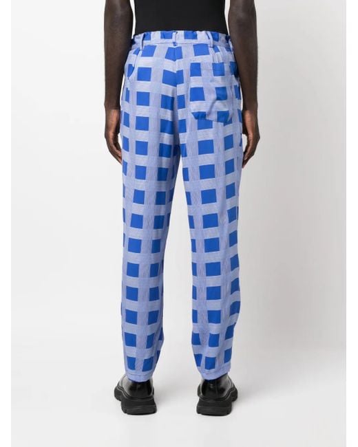 4SDESIGNS Blue Check-Print Trousers for men