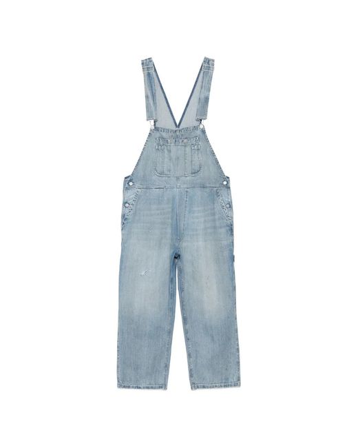 MM6 by Maison Margiela Blue Faded-Effect Dungarees