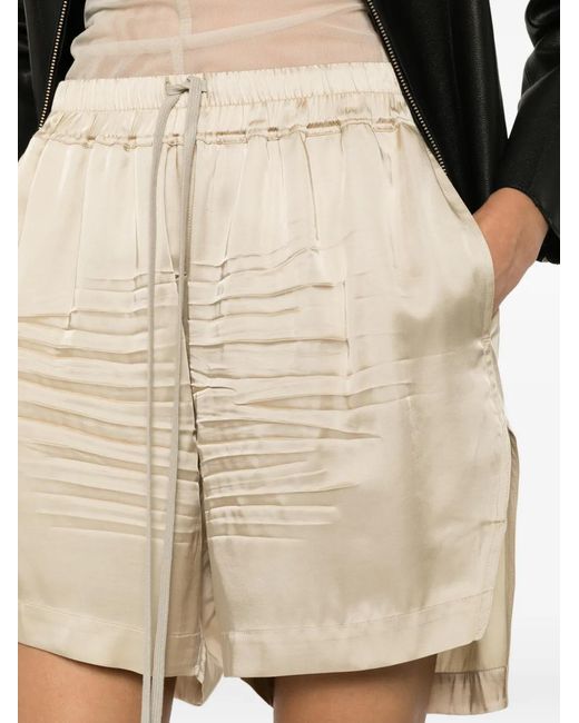 Rick Owens Natural Fluid Fit Satin Mini Shorts With Drawstring Waist