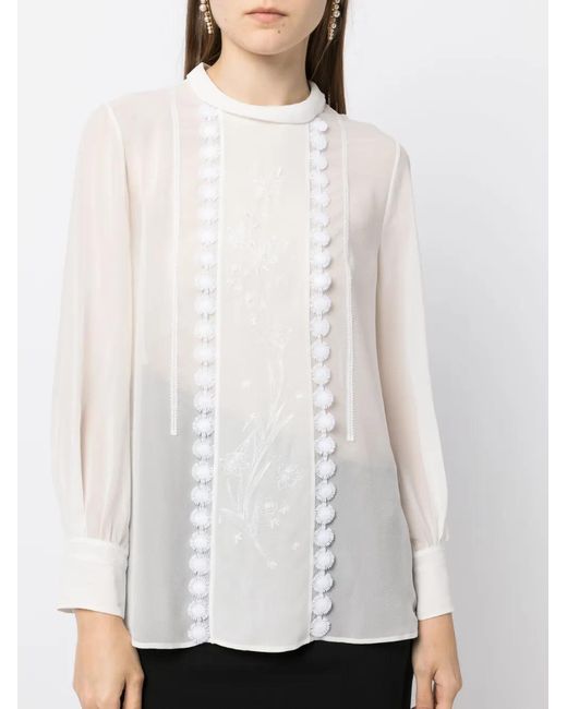 Shiatzy Chen White Mulberry Silk Lace-Appliqué Shirt