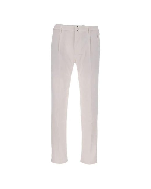 Incotex White Pleated Twill Trousers for men