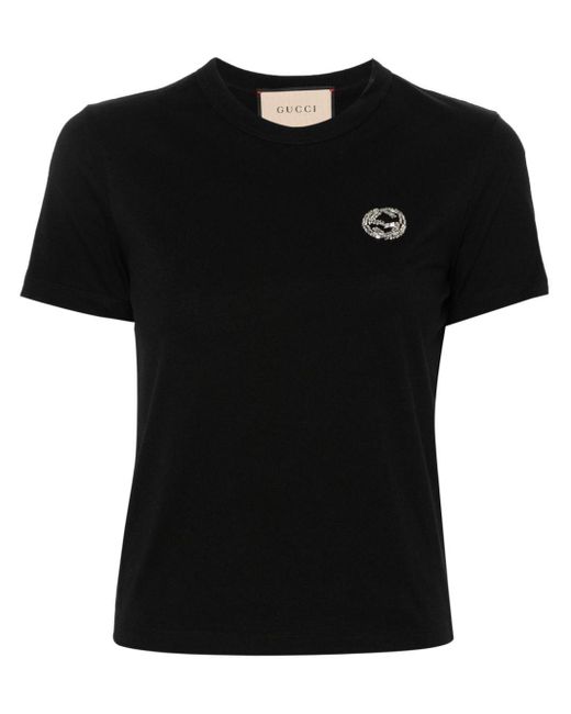 Gucci Black T-Shirt Aus Baumwolljersey Mit GG