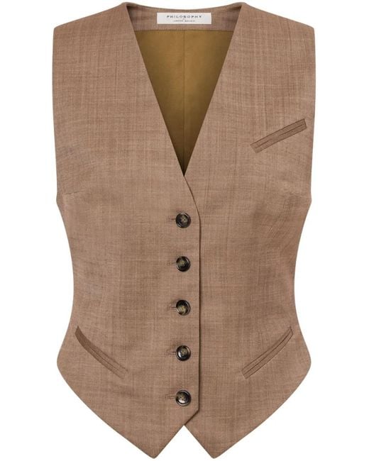 Philosophy Di Lorenzo Serafini Brown V-Neck Strap-Detail Waistcoat