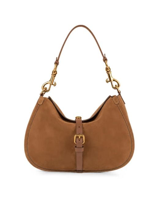 Etro Brown Small Pony Buckle-Detail Suede Shoulder Bag