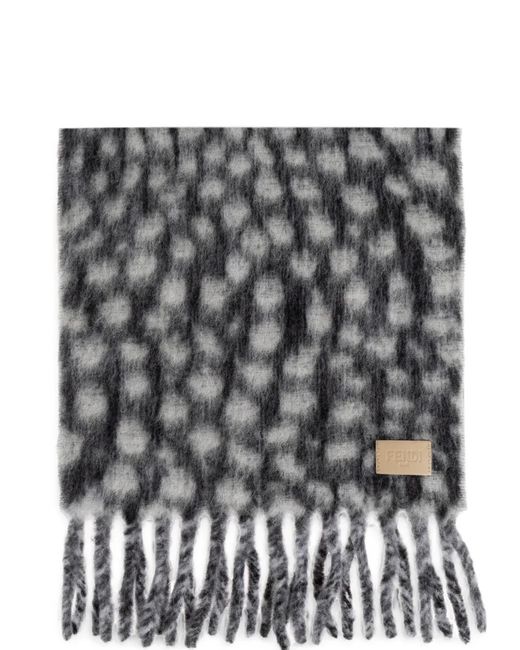 Fendi Gray Fringed Checked Scarf