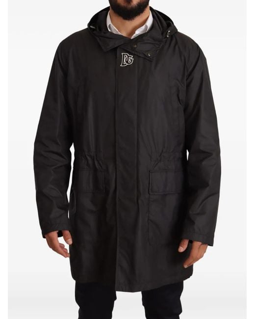 Dolce & Gabbana Black Logo-Detail Hooded Parka Coat for men