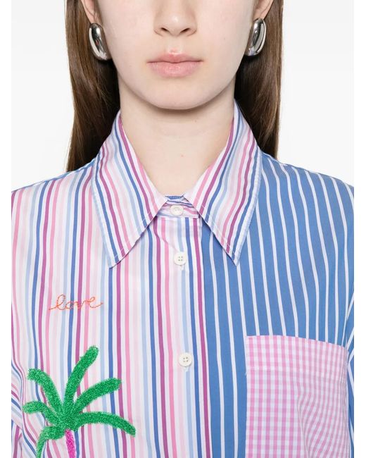 SUSANNA BLU White Striped Embroidered Shirt