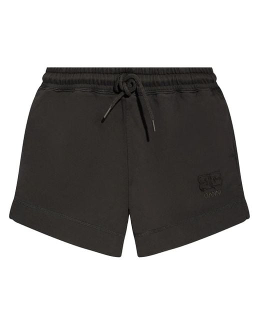 Ganni Black Logo-Embroidered Organic Cotton Track Shorts
