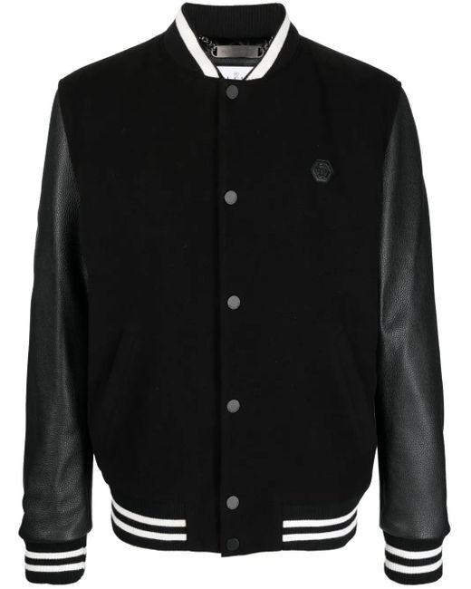 Philipp Plein Black Studded-Skull Bomber Jacket for men