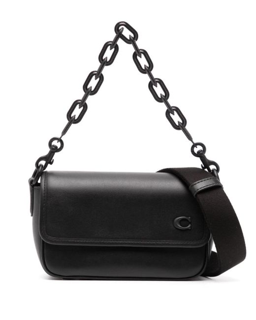 COACH Black Chain-link Strap Leather Shoulder Bag