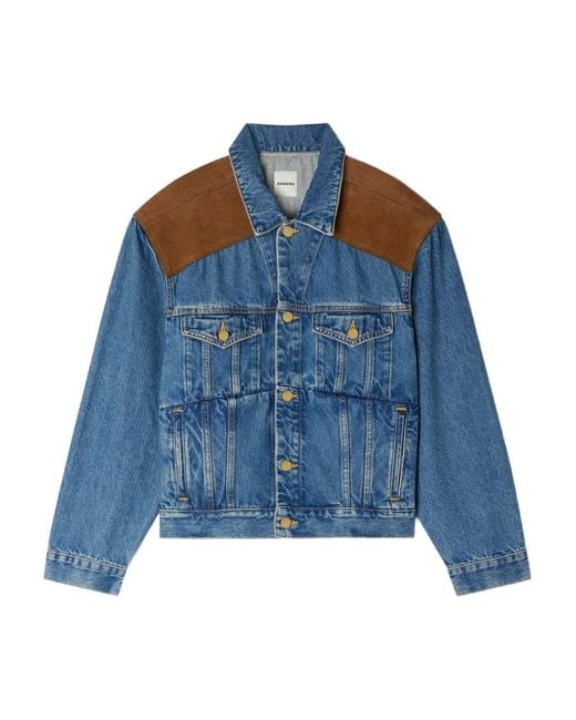 Sandro Blue Contrast-Panel Denim Jacket