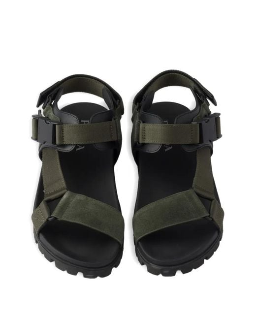 Prada Black Suede And Woven Tape Sandals for men
