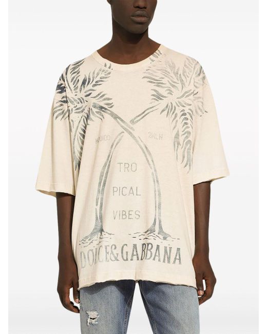 Dolce & Gabbana Natural Tree-print Cotton T-shirt for men