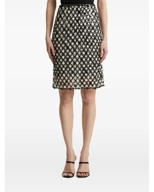 Oscar de la Renta Black Floral-Embroidered Mini Skirt