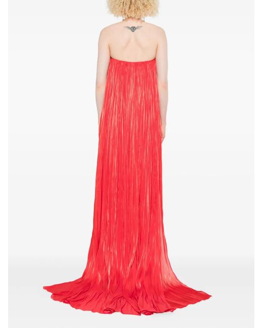 Nissa Asymmetrische Avondjurk Met Plooien En Verfraaid Met Roos in het Red