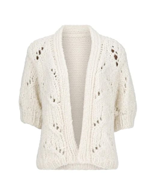 ELLA SILLA White Pointelle Chunky-Knit Cardigan