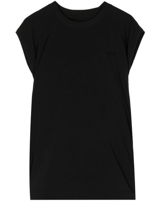 Juun.J Black Logo-embroidered Cap-sleeves T-shirt for men