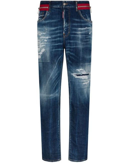 DSquared² Blue Ripped Slim-fit Jeans for men