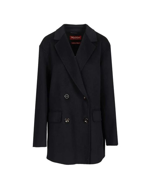 Max Mara Black Double-Breasted Notched-Lapels Wool Coat