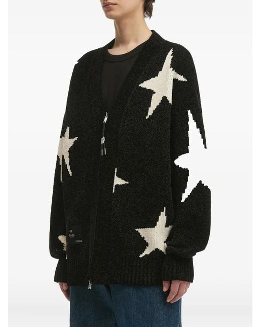 FIVE CM Black Star-Pattern Zip-Front Cardigan for men