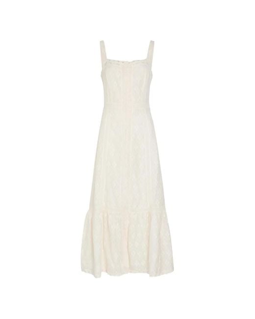 PAIGE White Kelli Lace-Trimmed Tiered Midi Dress