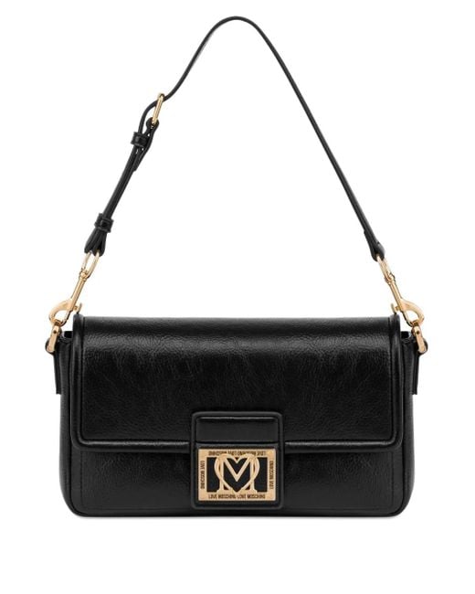 Love Moschino Black Schultertasche mit Logo-Schild