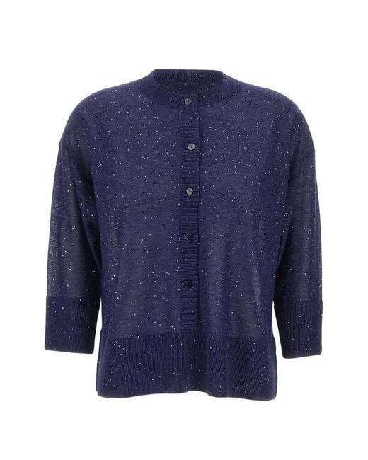 Kangra Blue Sequin-Embellishment Button-Down Cardigan