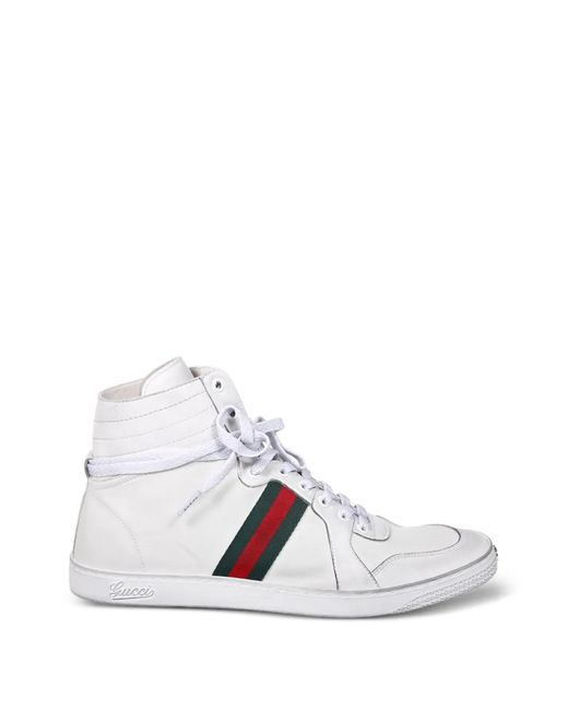 Gucci White Web-Stripe High-Top Sneakers for men