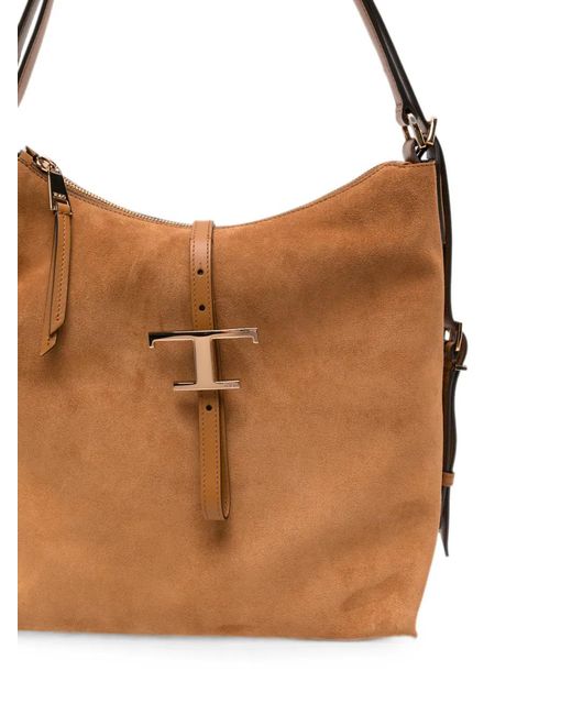 Tod's Brown T Timeless Suede Tote Bag