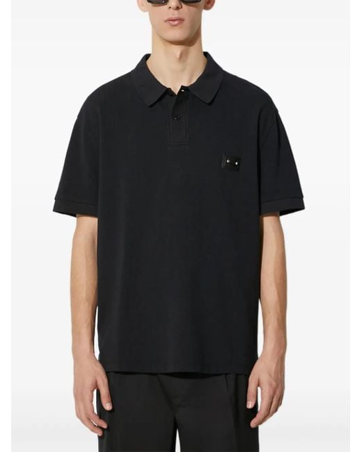Neil Barrett Black Tonal-Appliqué Short-Sleeve Polo Shirt for men