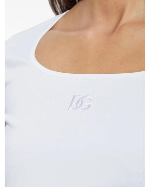 Dolce & Gabbana White T-Shirt À Logo Dg Brodé