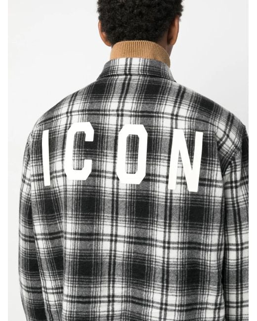 DSquared² Gray Plaid-Check Shirt Jacket for men