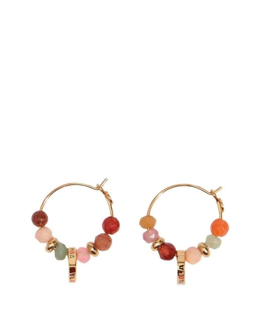 Bimba Y Lola Metallic Medium Hoop Earrings With Heart Logo And Stones