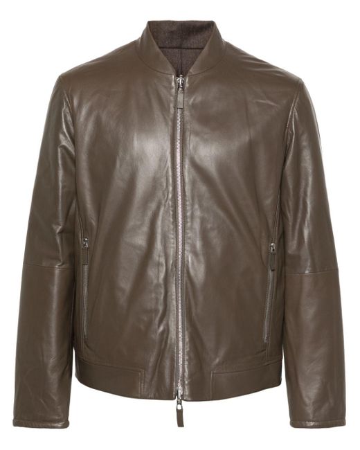 Emporio Armani Brown Zip-up Leather Jacket for men