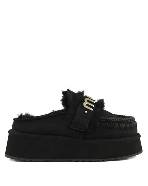 Mou Black Logo-Detail Platform Mules