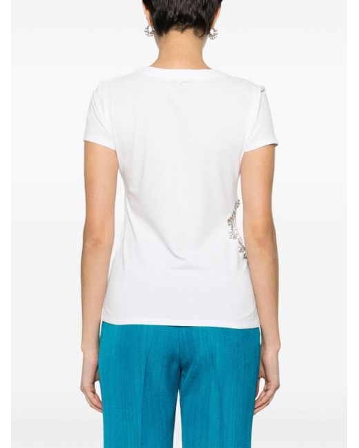 Liu Jo White Crystal-embellished Cut Out-detail T-shirt