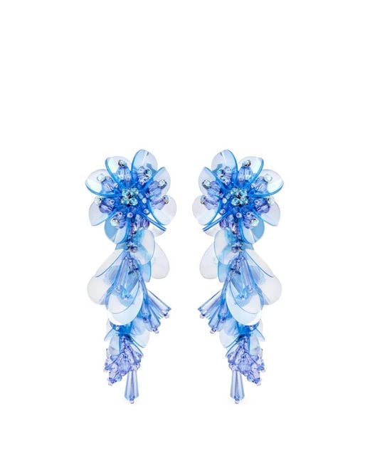 Oscar de la Renta Blue Flower Beaded Earrings
