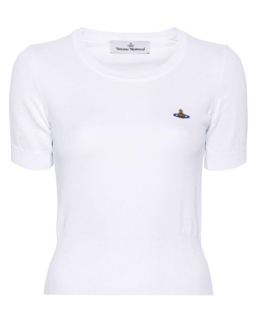 Vivienne Westwood White Orb-embroidered Knitted T-shirt