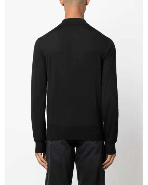 Tom Ford Black Long-Sleeve Knitted Polo Shirt for men